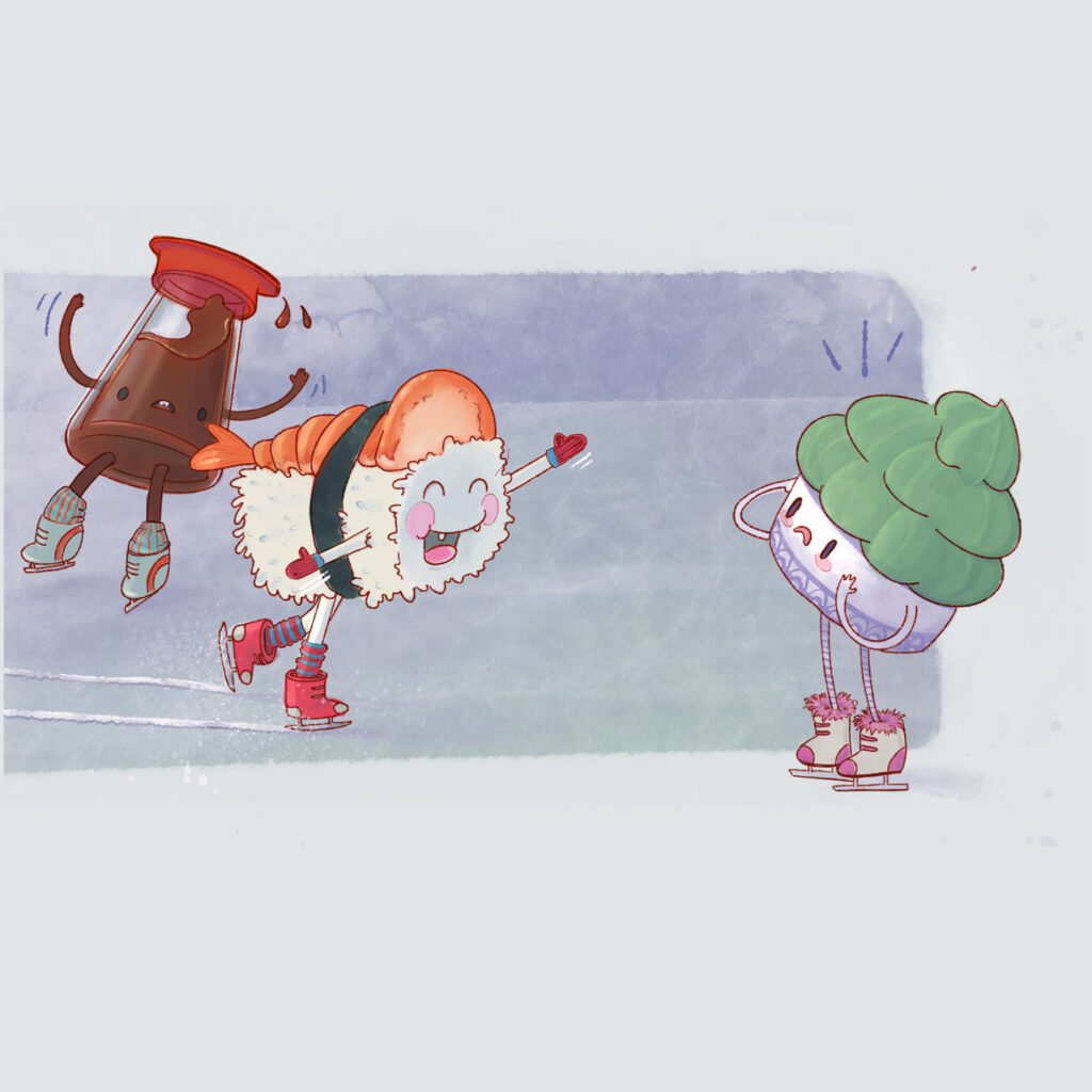 Dangerous Skating Sushi Illustration