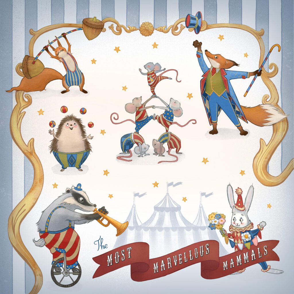 Woodland animals performing in a circus